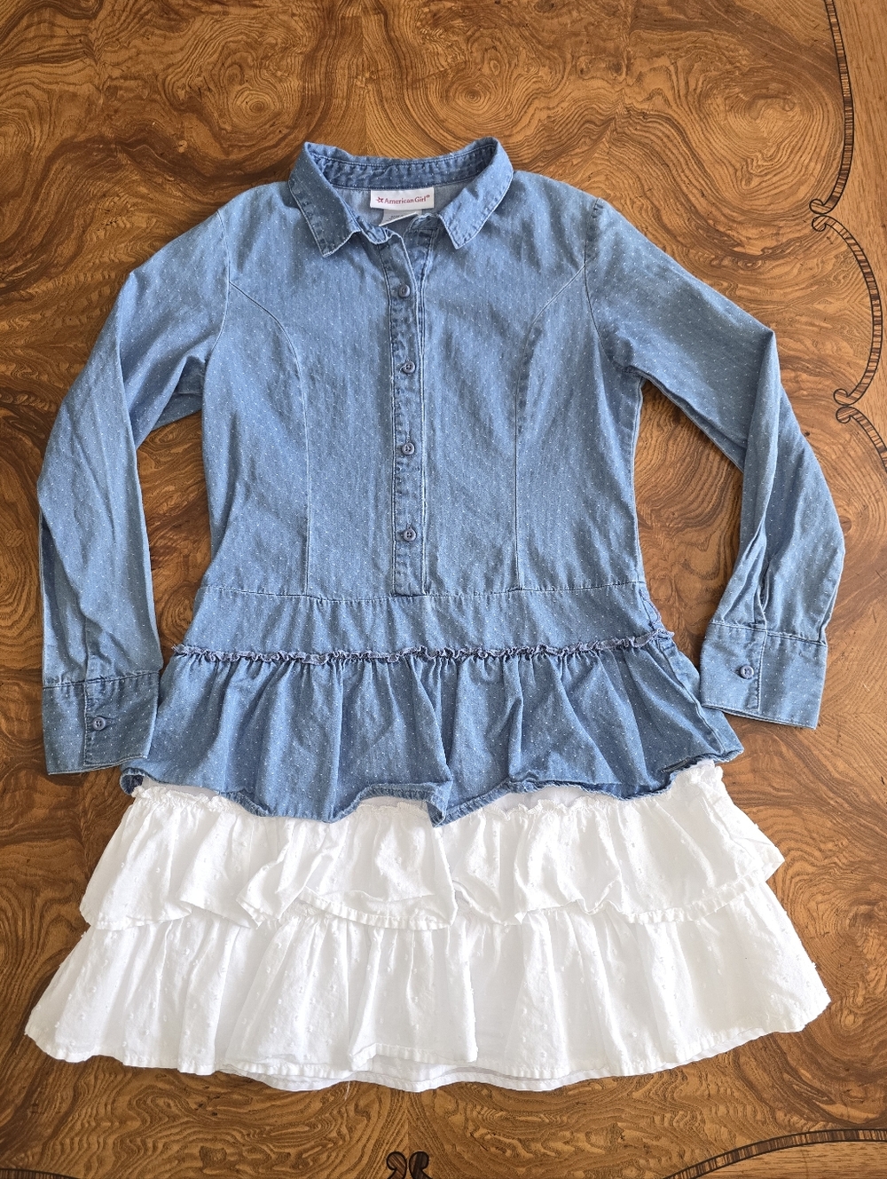 American Girl Layered Ruffle Denim Dress Girls size L (10-12)